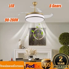 42" Modern Crystal Ceiling Fan Light w/ Remote Control 6-speed Chandelier Lamp