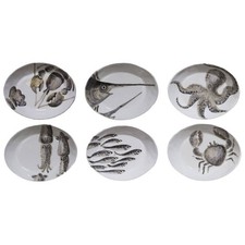 6er Set Pastateller MARINA alle Motive oval 20x26cm weiß grau Virginia Casa