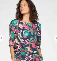 NEW Thought Shirt Top Blouse Flowers Floral Woven Pink Black Green Size 12