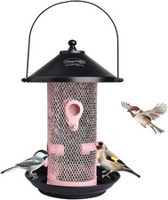 Happy Wings Metal Mesh Tube Bird Feeder for Wild Birds - Pink