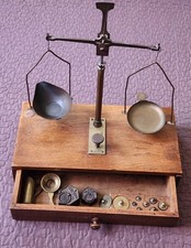 Balance de Précision Trébuchet Apothicaire Bijoutier Coffret Bois Complet Ancien
