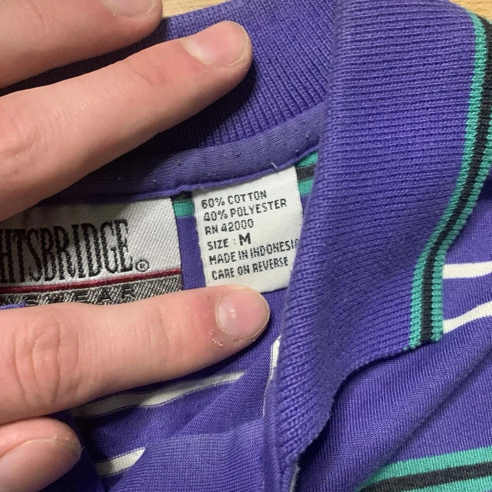 RARO Camisa Polo Knightsbridge Años 90 Púrpura Verde Rayas Para Hombre’s Bolsillo M Foto 4 de 4