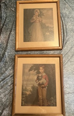 Pair Of Vtg Lithographs AW Devis Chums Master Simpson Art Framed 17.5x14.5  Fran
