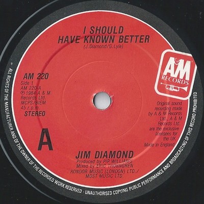 Jim Diamond - I Should Have Known Better (7'', Single, Com)