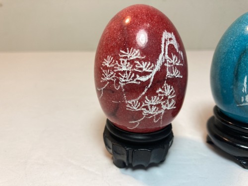 2 Vintage Chinese Hand Etched Painted Marble Stone Egg Monk Stand 2.5” - 第 2/11 張圖片