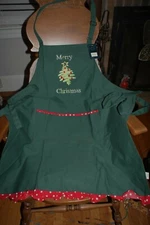 C F Enterprises Apron Merry Christmas Embroidered Ruffle Holiday Fast Shipping