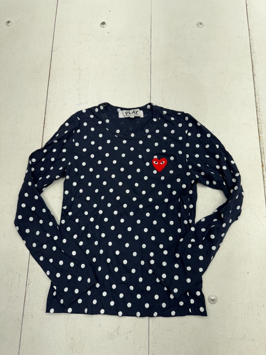 トップス COMME DES GARCON PLAY Dot L/S Tee Navy Comme des Garcons PLAY - Navy Polka Dot Heart Logo LS T