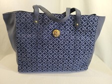Tommy Hilfiger  Navy  Gold Monogram Nylon Canvas Tote Bag Double Handle