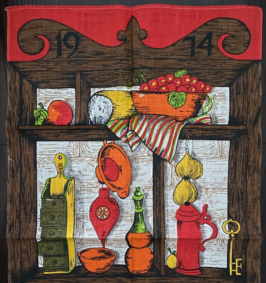 Vintage 1974 Calendar Linen Kitchen Tea Towel Swedish Finnish