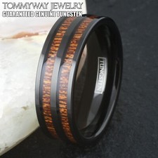 CLOSEOUT Black Tungsten Carbide Double Wood Stripe Ring Band Size 12.5