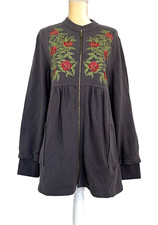 TEA HOUSE NWT 118 Gray Multi Embroidered Full Zip Pleated Jacket Pockets Size L
