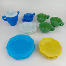 VTG Lot 15 Akro Agate Childs Tea Set Octagonal 5 Color Assorted Pieces/Colors