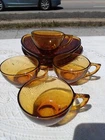 Vintage Amber Anchor Hocking Daisy & Button 9” Snack Plate and Glasses Set Of 4