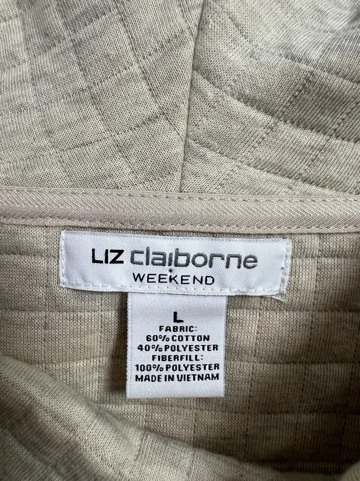 Liz Claiborne Women Sweatshirt kangaroo pocket Cowl Neck Large Beige Long Slv - Image 3 of 4