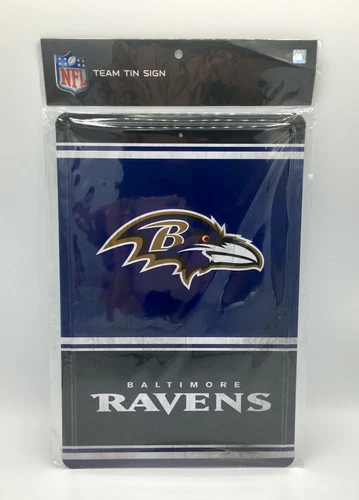 BALTIMORE RAVENS TEAM TIN SIGN VINTAGE WOOD LOOK METAL 12"  X 8" MAN CAVE FAN