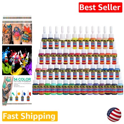 Tattoo Ink Set - 54 Colors - 5ml Bottles - Ideal for Outlining & Shading