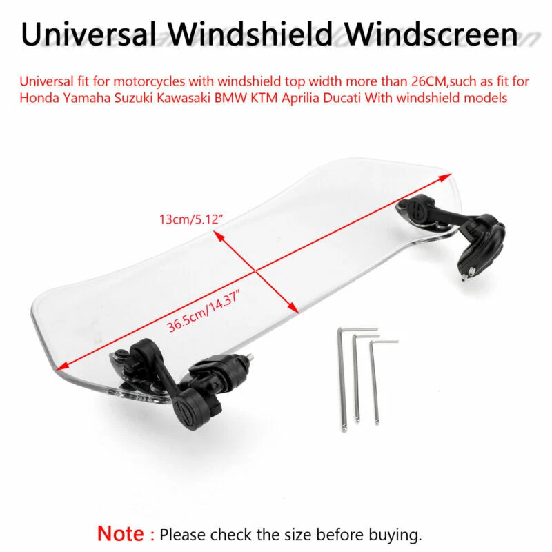 Universal Motorcycle Adjustable Clip On Windshield Extension Wind Deflector USA - Image 2 of 4