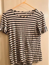 Green Envelope Black and White Striped Short Sleeve Top XSmall Shirt NWT
