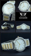 ausgefallen Herrenuhr CAVADINI Edelstahl, bicolor, mit Steinen,weiss