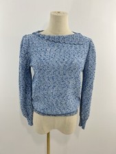 Vintage Womens Sweater Scalloped Neck Puff Shoulder Textured Speckled S/M