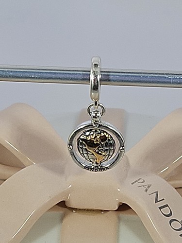 Authentic Pandora Sterling Silver/14K Gold SPINNING WORLD Dangle Bead #799303C01