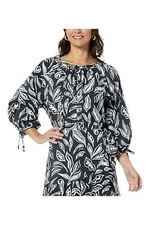 G by Giuliana Printed Stretch Poplin Blouson Sleeve Top Black