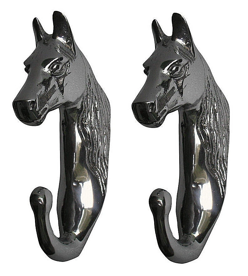 Decorative Metal Horse Head Wall Coat Hooks Set of 2 pcs statue Figurine 8  inch