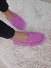 New Ugg Ansley Women's Suede Upper Sheepskin Moccasin Slippers Size 6 Pink