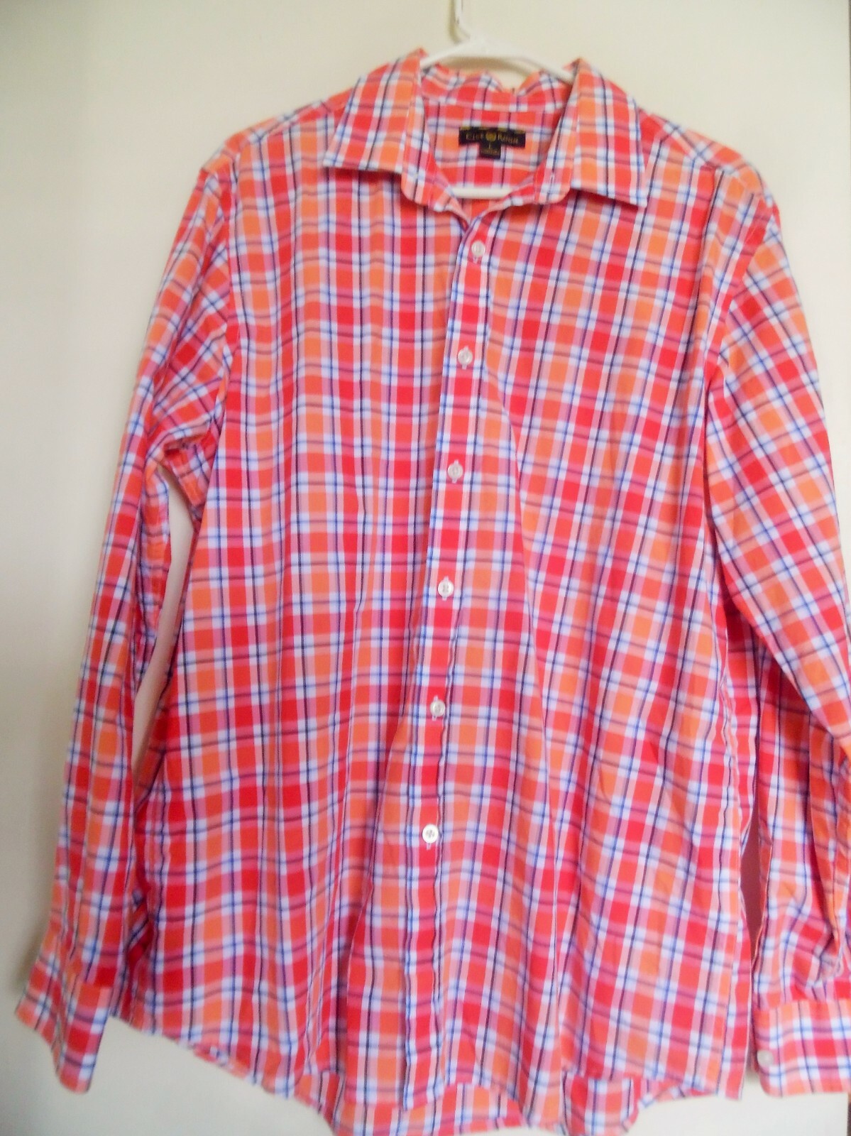 Club Room Red Orange  Plaid Button Down Shirt Size L