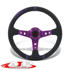 Black PVC Purple Stripe 6 Hole+Horn Universal JDM Sport 14" 350mm Steering Wheel