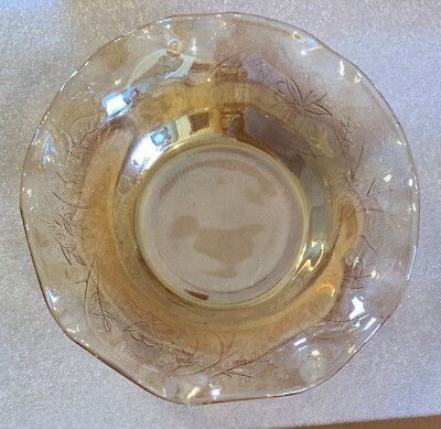 Flawless 5½'' Indiana Glass? Amber Dish-Raised Relief Floral Wavy Edge & Bottom