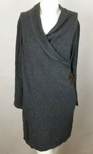 JONES WEAR Sweater Dress Sz Medium Dark Gray Long Sleeve Surplice Neck