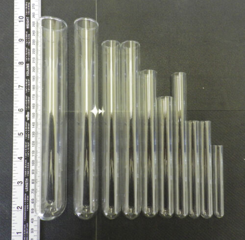 Tubes d'essai en verre, paquets de 4 ~ 50 tubes, borosilicate, bouche plate - Photo 1/17