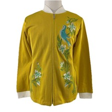 Bob Mackie Embroidered Songbird ZipUp Jacket Women  s Size XL New 9606