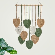 15.7x36 Inch Macrame Wall Hanging Nursery Decor Leaves Woven Tapestry Green