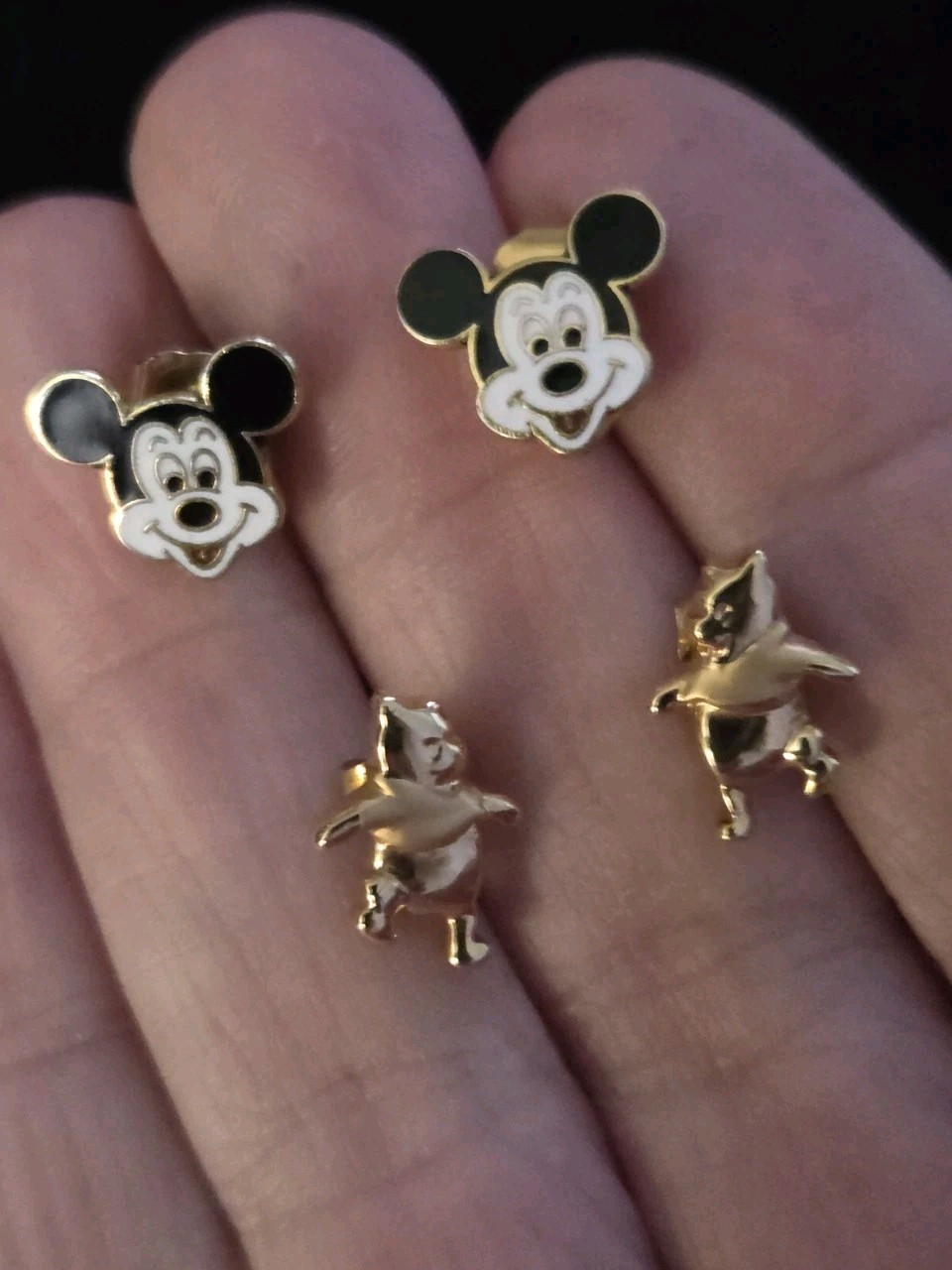 Vintage DISNEY Post Earrings Mickey Mouse & Winnie The Pooh Excellent Condition