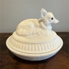 Vintage Westmoreland White Milk Glass Fox on Nest w/ Amber Eyes