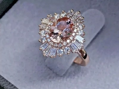 3Ct Oval Cut Lab-Created Morganite Diamond Engagement Ring 14K Rose Gold Plated