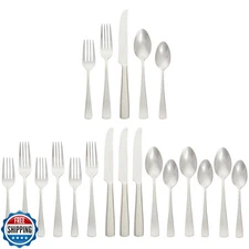 Amazon Basics 20-Piece Stainless Steel Flatware Set with Square Edge, Service