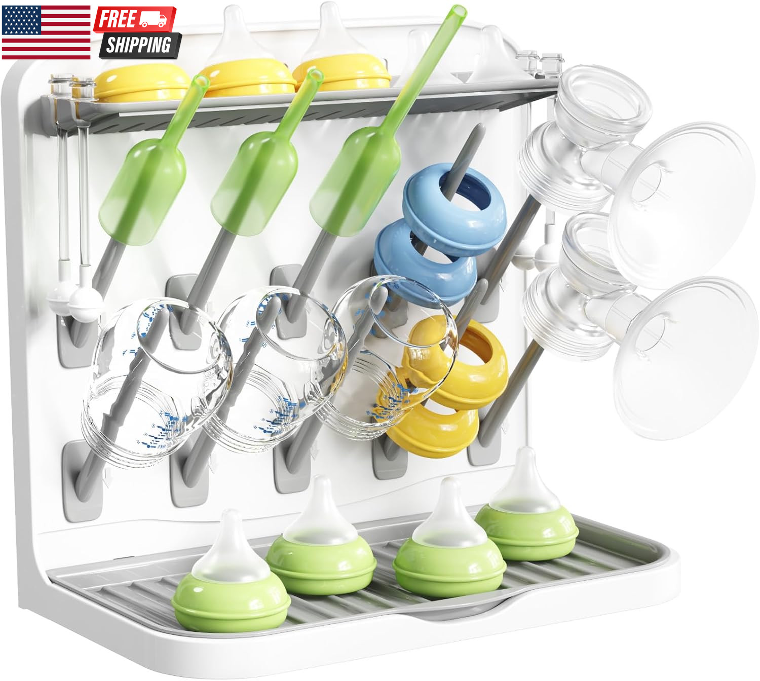 Baby Bottle Drying Rack with 10 Hooks, Newborn Essentials Mu