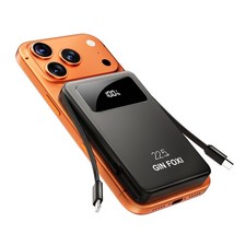 Magnetic Portable Charger 10000mAh Power Bank Built in Cables LED Black