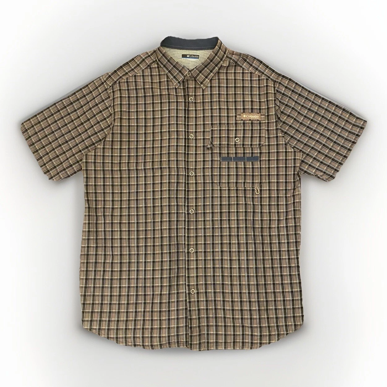 Columbia Men's PHG Hunting Button Down Shirt Short Sleeves Brown Plaid Size L