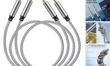 3.5mm Audio Aux Cable - 2 Pack 1.5ft Nylon Braided Hi-Fi Stereo 1.5 Feet Grey