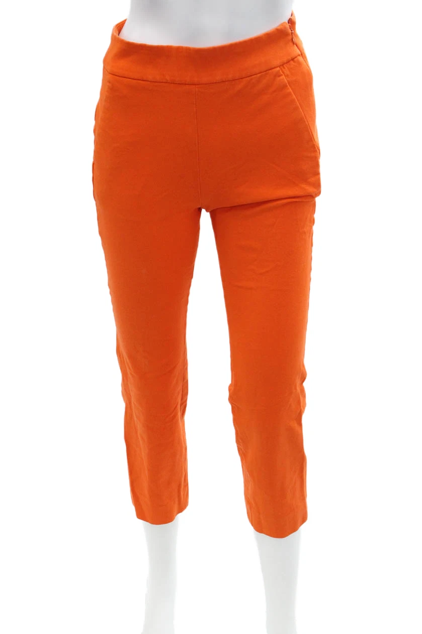 J Crew Women Cropped Capri Pants Orange Cotton Viscose Stretch Petite Size 0