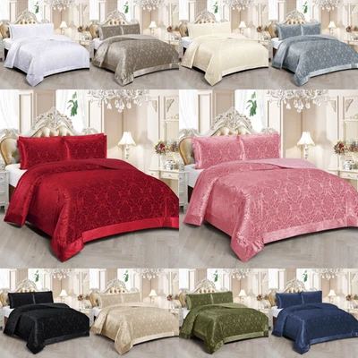 A-TECH INTERNATIONAL Quilted Luxury Jacquard Bedspread Damask Comforter Bedding Set Double King Throw