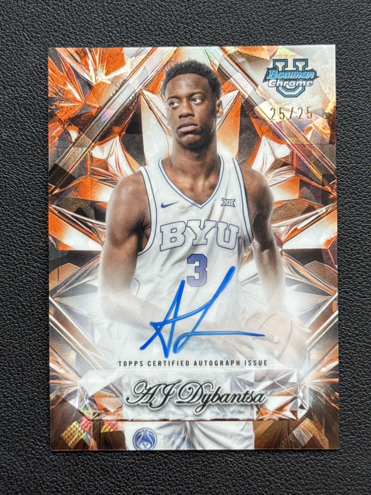 2025-26 Bowman Chrome Sapphire Selections Auto 25/25 Orange AJ Dybantsa On Card