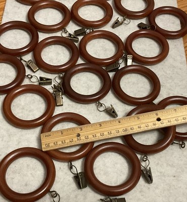 19 Wood Medium Brown Rings With Brushed Bronze Clips - Drapery/ Photos/ Memories
