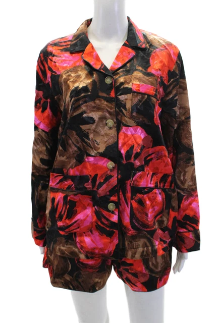 Stine goya Women's Long Sleeves Button Up Multicolor Shorts Set Size S