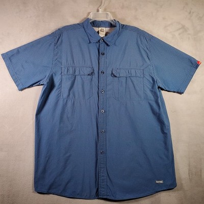 The North Face Shirt Mens XL Blue Check Vented Short Sleeve Hiking Outdoor Gorp