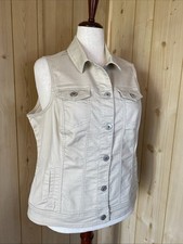 Stretch Denim Light Beige Button Vest. Pockets. Women  s 1X 16-18 
